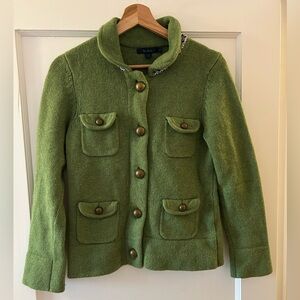 Boden 100% Wool Knit Cardigan Sweater Jacket 6US/10UK Green 90s Y2K Preppy